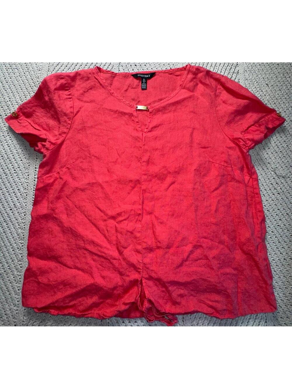 Ellen Tracy short-sleeve linen blouse Coral Women’s Large